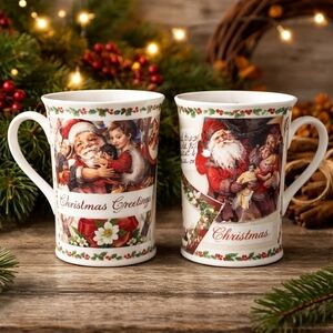 Vintage 1997 Christmas Time Roy Kirkham Fine Bone China Mugs